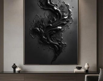 Obsidian Flow Abstract Textured Print, Modern Luxury Moody Wall Art (Digital Download)