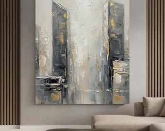 Abstract Cityscape Art Set, Textured Neutral Urban Print, Modern Minimalist Beige Gold (Digital Download)