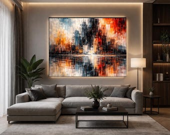 Cityscape Abstract Textured Painting, Modern Urban Reflection Art Print (Digital Download)