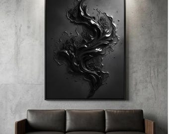 Abstracte textuurprint van obsidiaan, moderne luxe humeurige muurkunst (digitale download)