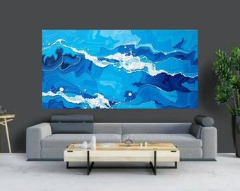 Ocean Abstract Wall Art Set, Blue Textured Painting, Modern Coastal Decor (Digital Download)