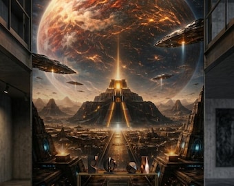 Nibiru Planet of Crossing kunst aan de muur, oude Anunnaki Sumerische stad print, Zecharia Sitchin sci-Fi poster, epische Ziggurat digitale download JPG