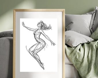 Minimalist Woman Line Art Print, Scribble Drawing, Scandinavian Decor (Digital Download)