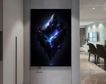 Cyberpunk Abstract Art, Futuristic Digital Artifact Print, Neon Sci Fi Decor (Digital Download)