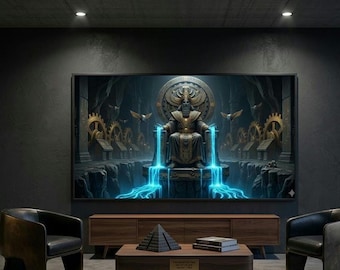 Anunnaki Enki God Cyber Art, Sumerische mythologie digitale download, Abzu Lord of Water afdrukbare muurkunst, oude aliens sci-fi poster