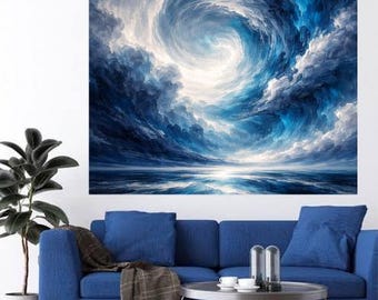 Sky Print, Ethereal Clouds Artwork, Calming Blue Atmosphere (Digital Download)