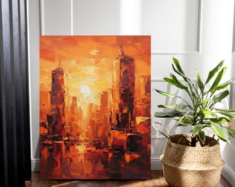 Cityscape Textured Brush Prints, Modern Urban Wall Art (Digital Download)