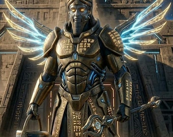 Anunnaki Ancient Alien, digitale print, cyberpunk Sumerische God kunst aan de muur, Puma Punku H-Blocks decor, Nephilim poster, digitale download JPG