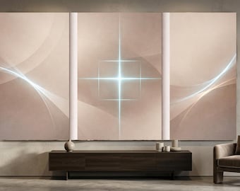 Cyber zen-drieluik muurkunst, set van 3 prints, neutrale abstracte digitale download, minimalistische futuristische poster, modern, rustig kantoordecor