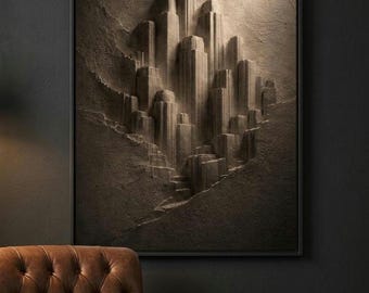 Arte mural brutalista / Impresión arquitectónica de piedra en 3D / Póster con textura terrosa / Decoración oscura y sombría para oficina o dormitorio / Descarga digital