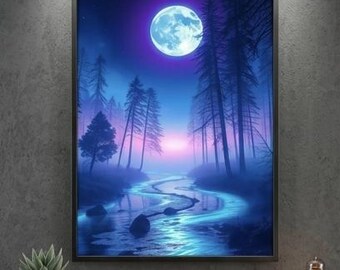 Kosmisch landschap Vol. 1 kunstset van 3, surrealistische neon bosprints, Aurora Borealis muurkunst, digitale download, woondecoratie futuristische natuur