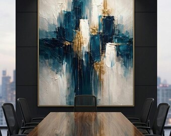 Pintura abstracta azul marino y dorada / Arte mural con empaste llamativo / Decoración moderna para oficina o sala de estar / Lámina de gran tamaño / Descarga digital