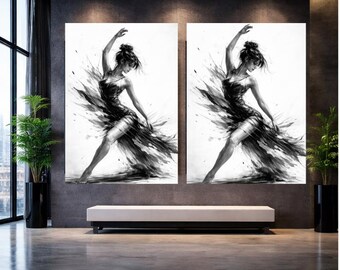 Abstract Dance Wall Art, Expressive Woman Ink Splash Print, Modern Minimalist Poster (Digital Download)