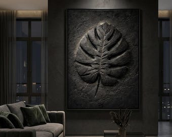 Conjunto de láminas artísticas de hojas de monstera de estilo brutalista / Estampado botánico con textura de hormigón (descarga digital)
