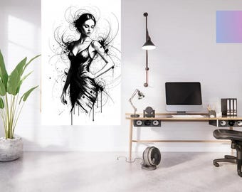 Woman Ink Drawing, Minimalist Line Art Print (Digital Download)