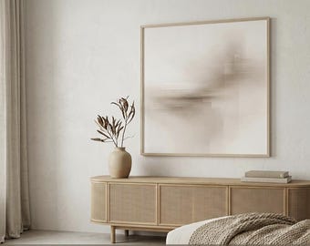 Minimalistische abstracte muurkunst, neutraal beige en bruin digitale print, modern Japandi-decor, zachte getextureerde geometrie, instant digitale download