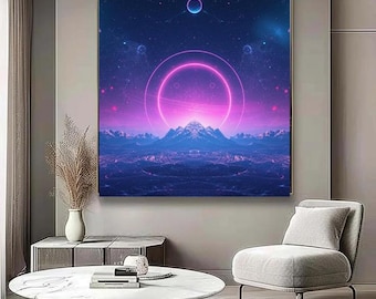 Cosmic Neon  Landscape Print | Futuristic Sci-Fi Mountain Art (Digital Download)