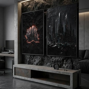 Obsidian Underground City Prints – Cyberpunk Industrial Wall Art (Digital Download)