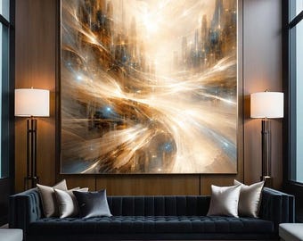 Abstract Cityscape Wall Art, Futuristic Light Energy Print (Digital Download)