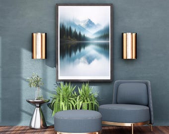 Modern Nature Landscape Prints Set of 2 - Mountain Lake Forest River (Digital Download)
