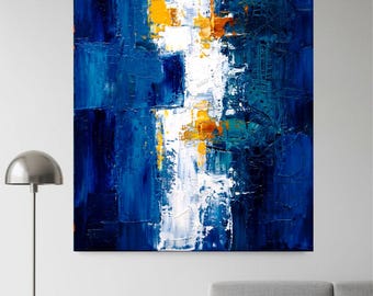 Abstract marineblauw goud getextureerd schilderij, modern minimalistisch muurdecor (digitale download)