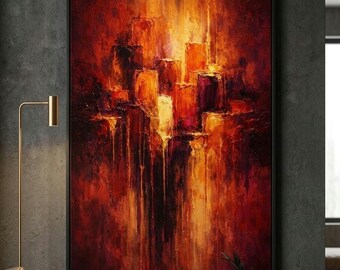 Abstrakcyjny wydruk w kolorze spalonej pomarańczy i złota | Sztuka ścienna o grubej fakturze impasto | Plakat w kolorze terakoty | Dekoracja salonu | Pobieranie cyfrowe
