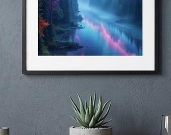 Kosmisch landschap Vol. 2 kunstset van 3, surrealistische neonbosafdrukken, Aurora Borealis muurkunst, digitale download, futuristisch natuurdecor