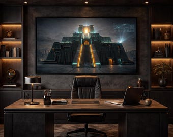Oude aliens Mesopotamië Ziggurat digitale download, Cyberpunk Sumerische tempel print, Anunnaki Tech poster, Sci-Fi geschiedenis kunst aan de muur HD JPG