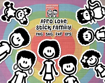 Afro Love Stick Family Digital File for use with Cricut, Silhouette, Instant Download