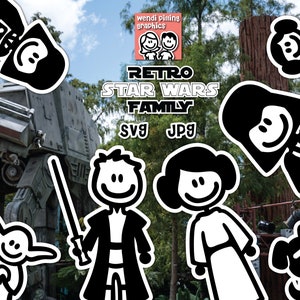 Star Wars Retro Stick Familie SVG Schneidedatei für Cricut, Instant Download