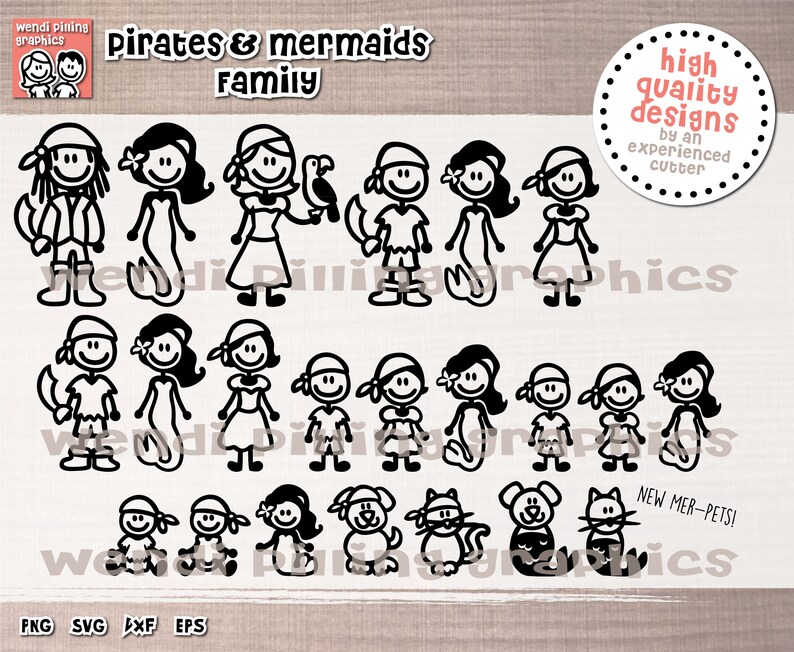 Download Pirates & Mermaids Stick Family SVG Cutting File for ...