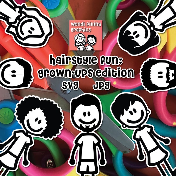 Hairstyle Fun: Grown Ups Edition Stick Family Digital File Instant Download