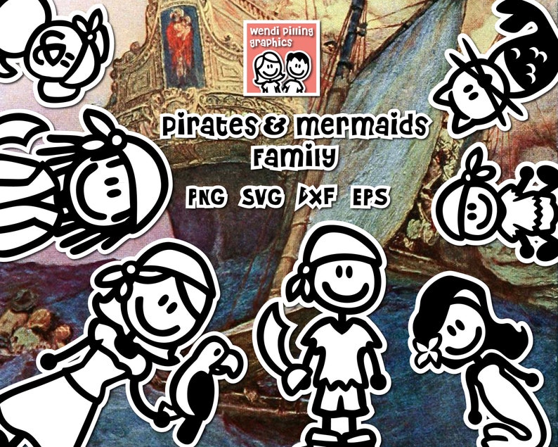 Download Pirates & Mermaids Stick Family SVG Cutting File for Cricut | Etsy