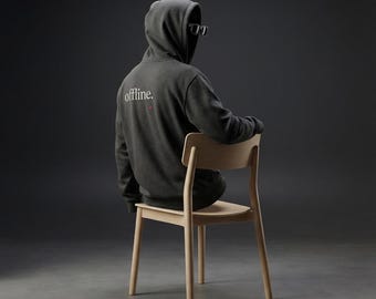 GRYNDORA® “offline.” Hoodie – Minimalist Quiet Luxury Backprint | Premium Unisex Hoodie | Anti-Hustle Streetwear | Bone on Black