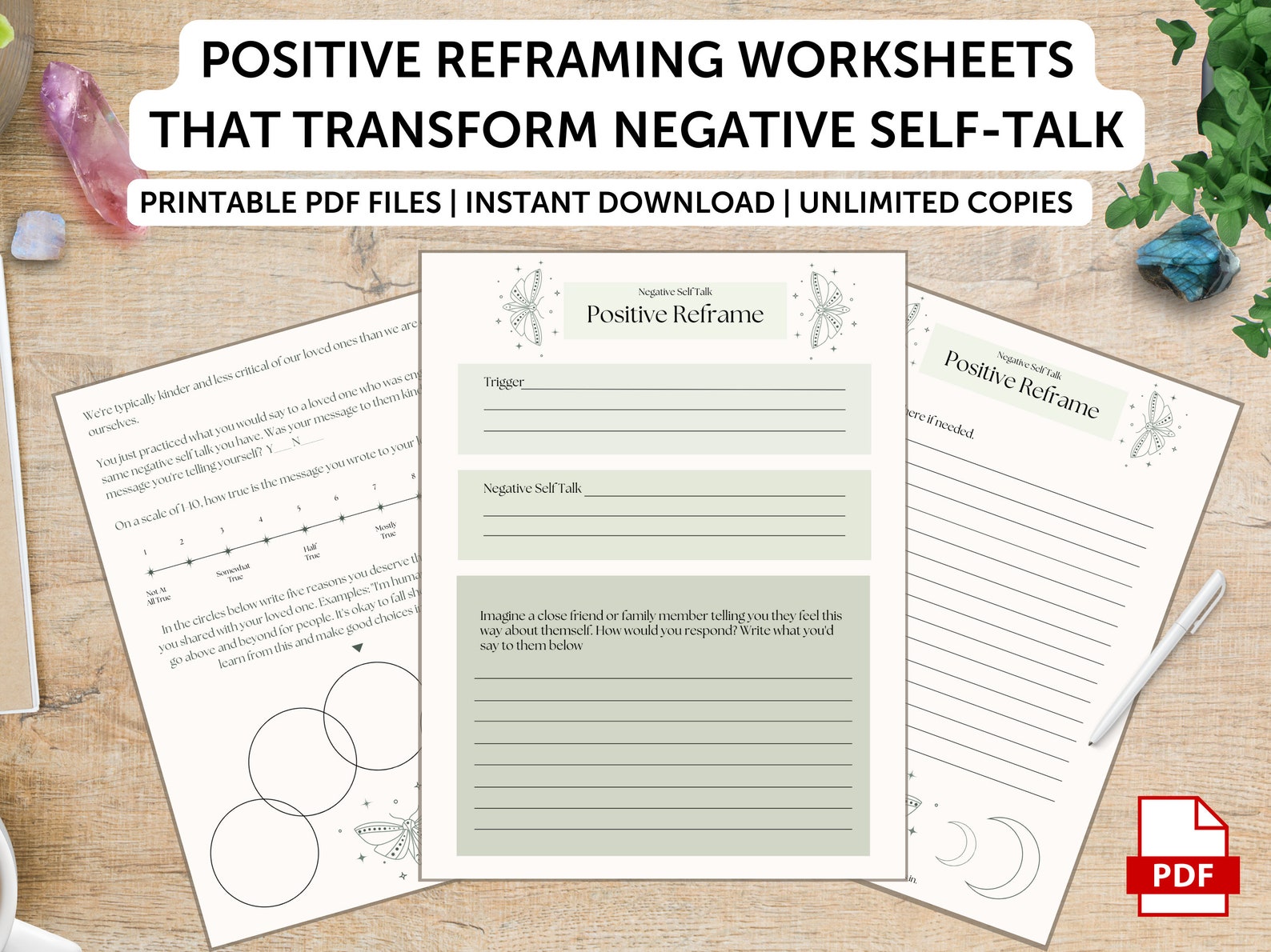 Positive Reframing Worksheet to End Negative Self Talk | CBT Worksheets ...