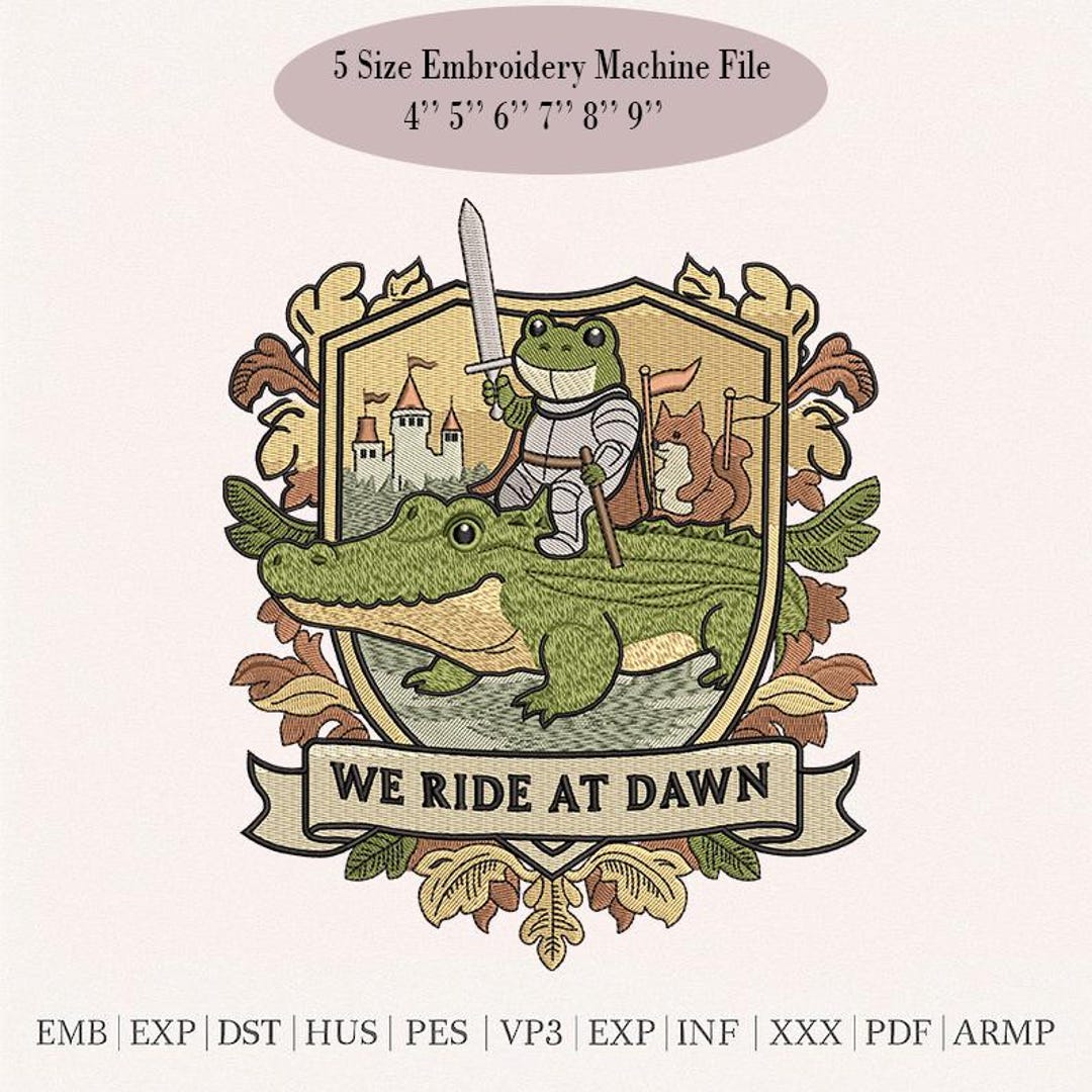 Knight Riding Alligator Frog Knight Riding Gator Embroidery Design, Fantasy Meme Crest (digital ...