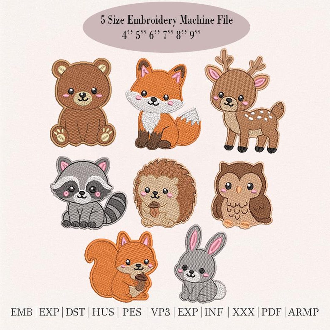Woodland Animals Embroidery Design Bundle, Bear Fox Deer Owl (instant ...