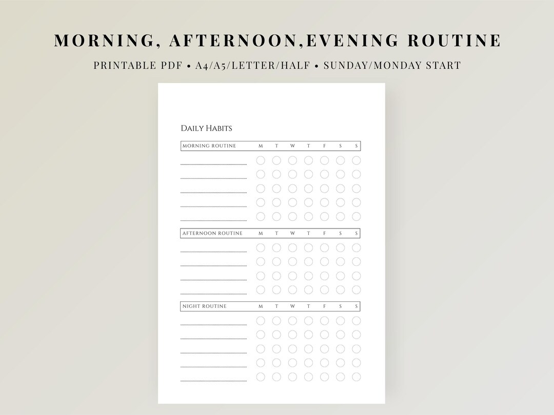 Daily Habit Tracker Printable, Routine Checklist Planner, Morning ...