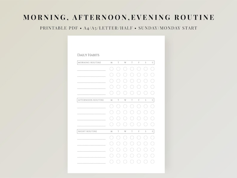 Daily Habit Tracker Printable, Routine Checklist Planner, Morning ...