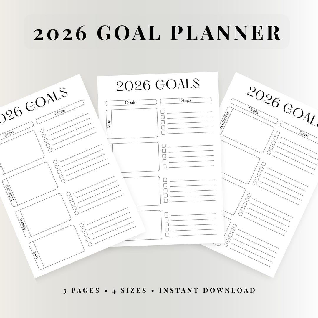 2026 Goal Planner Printable, Yearly Goals Planner PDF, Monthly Goal ...