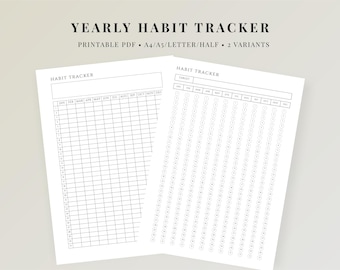 Yearly Habit Tracker Printable, Habit Tracker PDF, Annual Habit Tracker, Goal & Habit Tracker, 12 Month Habit Overview, A4 A5 Letter Half