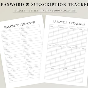 Password Tracker Printable, Password Log Book PDF, Password Keeper, Login Tracker, Internet Password Organizer, Password List A4 US Letter