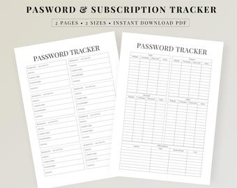 Passwort-Tracker zum Ausdrucken, Passwort-Protokollbuch (PDF), Passwort-Verwaltung, Anmelde-Tracker, Internet-Passwort-Organizer, Passwortliste (A4/US Letter)