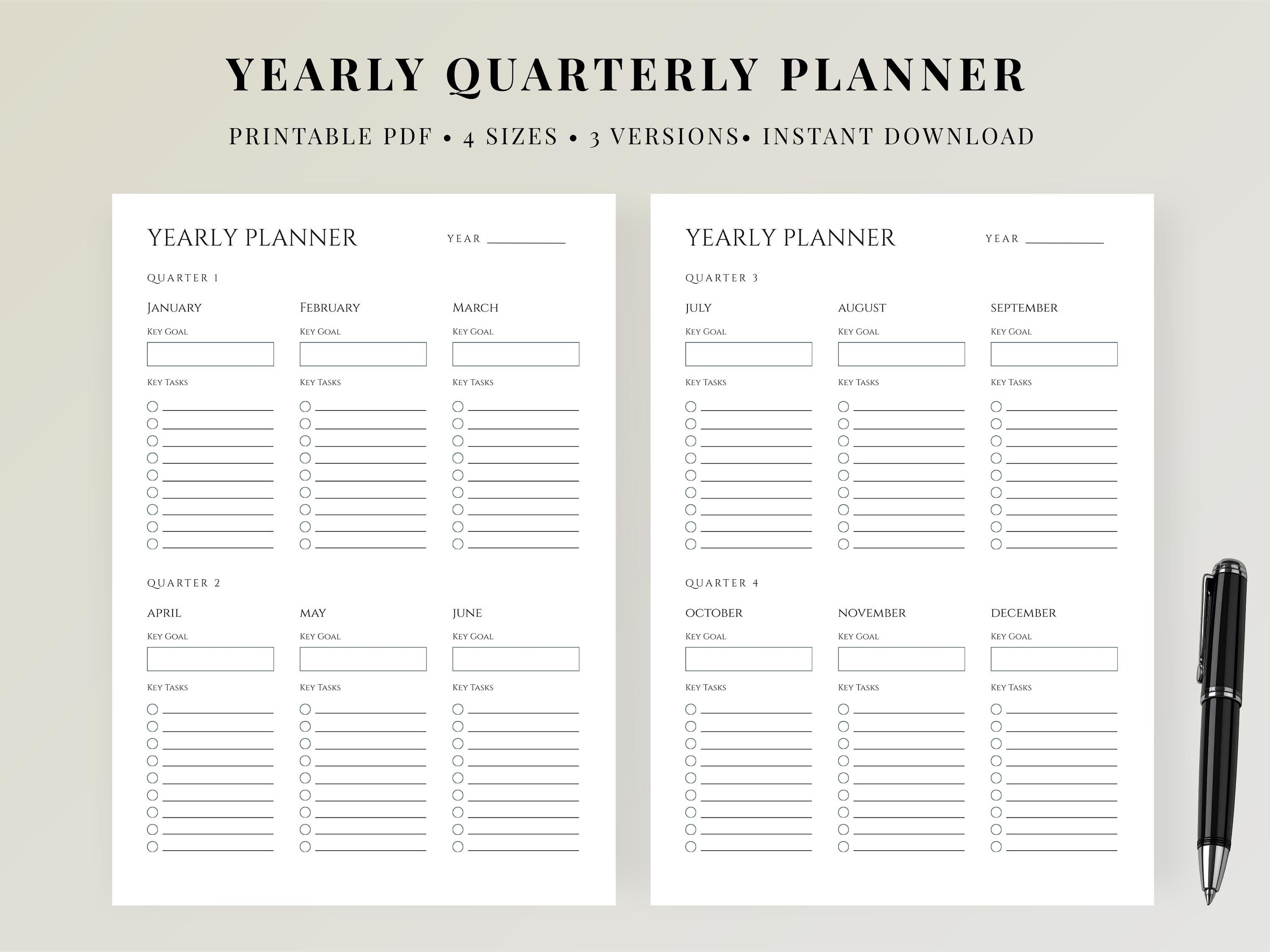 Year Plan Sample Yearly Planner Printable | Quarterly Planner PDF | Annual Goal & 12 ...