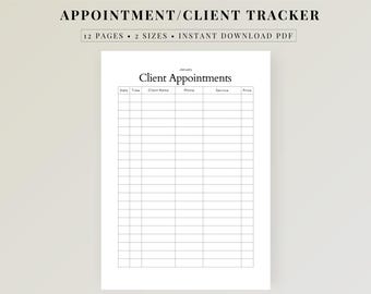 Client Appointment Book Printable, 12 Month Client Log, Appointment Tracker, Booking Record, Small Business Planner PDF A4 Letter