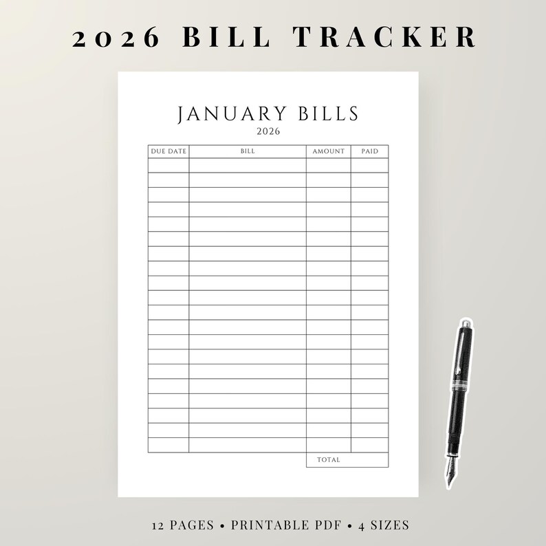 2026 Bill Tracker Printable – 12 Month Bills & Due Dates Planner PDF - Etsy