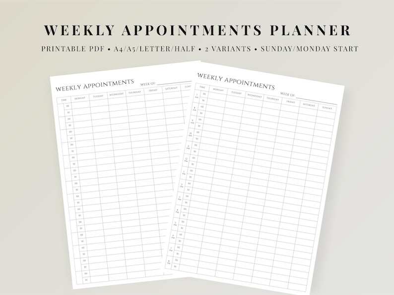 Weekly Appointment Planner Printable, Appointment Book, Log, Weekly ...