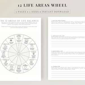 12 Areas of Life Wheel Printable, Wheel of Life, Life Coaching Goal Setting Worksheet, Self Assessment, Life Balance, A4 Letter Instant PDF