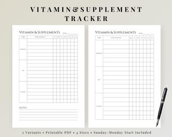Daily Vitamin & Supplement Tracker Printable - Supplement Checklist, Vitamin İntake Reminder A4/A5/Letter/Half Size PDF
