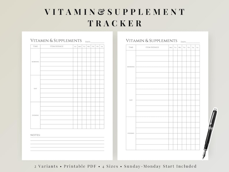 Supplement Sheet.pdf Daily Vitamin & Supplement Tracker Printable - Supplement Checklist ...